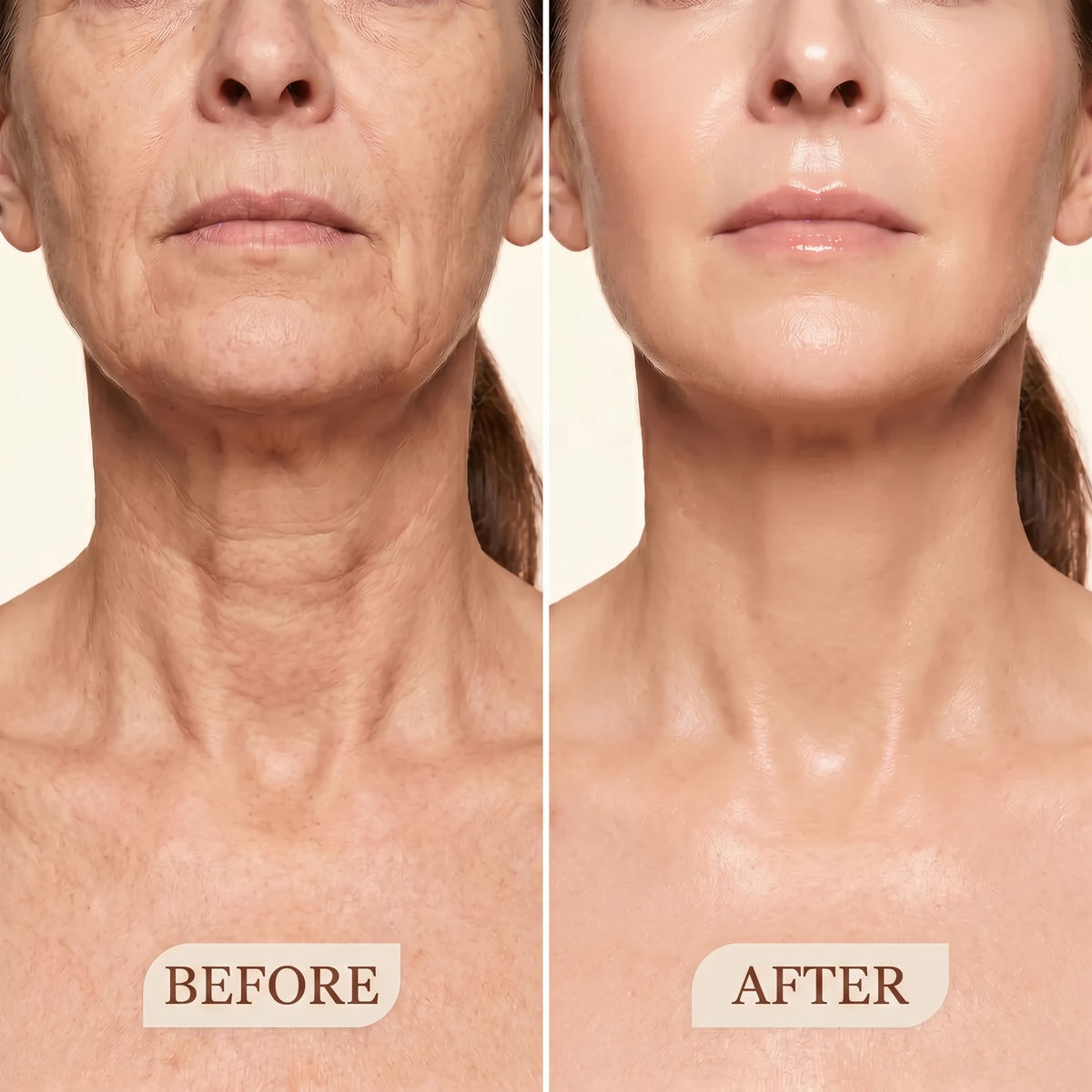 Corrects the wrinkled look on the neck